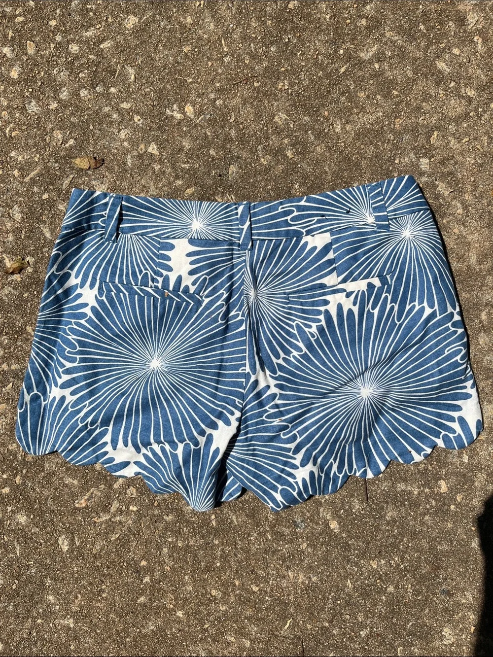 J. Crew Blue and White Floral Scallop-Hem Shorts